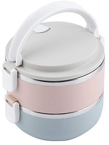 Regun Portavivande termico, Bento isolato in acciaio inox Scatola, contenitore per alimenti, per picnic a casa di lavoro in ufficio scolastico (2 strati 1400 ml)