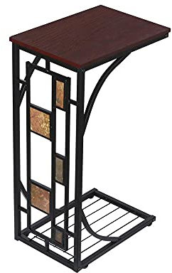 Yaheetech End Table C-Shaped Side Tables Antique Coffee Table with Storage Shelf for Living Room, Office(Grid Style)