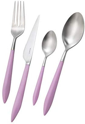 BUGATTI, Ares, 4-teiliges Besteckset aus Edelstahl 18/10 und epischem rosa (pink) Griff, Set für 1 Person, bestehend aus Löffel, Gabel, Messer und Kaffeelöffel