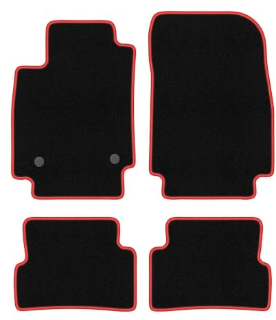 Velours-Fußmatten passend für Renault Captur 2013-2019, Schwarz-Rot, CARLUX | passend für SUV; Velours-Teppich (Polypropylen), ca. 6,5 mm; rutschfest, runde Befestigungen (Typ RN)