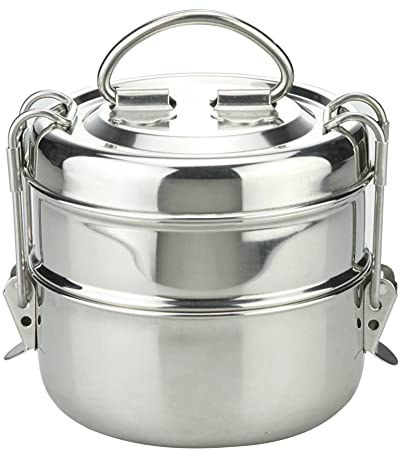 GK Global Kitchen Indian Tiffin Stainless Steel 2 Tier Tiffin Lunch Box Stackable Tiffin Carrier Tins Lunch Food Containers Storage Portable Kids Adults Work Office School Picnic (2-Layer Tier)
