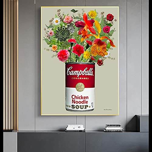 CloudShang Retro Andy Warhol Bild Suppe mit Blumen See Berg Poster Pop Gemälde Poster Vintage Wand Bilder Bild Wohnzimmer Büro Dekor Leinwand Gemäldedrucke G27123 40x60cm/Kein Rahmen