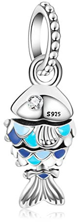Annmors Blauer Fisch Charms für Armband 925 Sterling Silber Anhänger mit Kubischem Zirkon