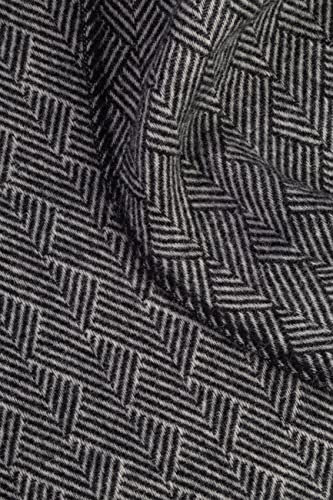 cawa Plaids&Co Lange Creme-Schwarze Fischgrat Wolldecke mit Fransen aus Reiner Neuseelandwolle (130 x 220 cm)