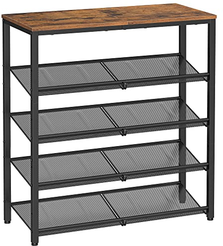 VASAGLE Shoe Rack for Entryway, 5-Tier Shoe Rack Organizer with Storage Shelves and Spacious Top, Freestanding, Adjustable, Industrial, Rustic Brown and Ink Black ULBS038B01
