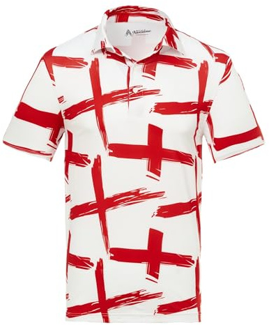Royal & Awesome Funny Mens St Georges Cross Golf Polo Shirt, Crazy Colourful English Flag Golf Top for Men, Stretch Fit, X-Large