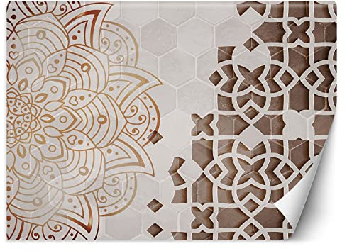 Feeby Wandtapete Fototapete Vlies Mosaik Verzierung Kacheln 250x175 cm Beige Modern Tapete Wohnzimmer Schlafzimmer Restaurant Textur Abstraktion