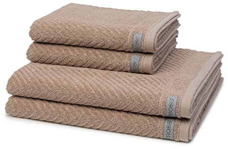 Ross - 4 teiliges Frottier-Set - Smart (2 X Handtuch 2 X Duschtuch im Set) - 520 g/m2 - Baumwolle - Frottee - saugstark - weich und flauschig - Nougat