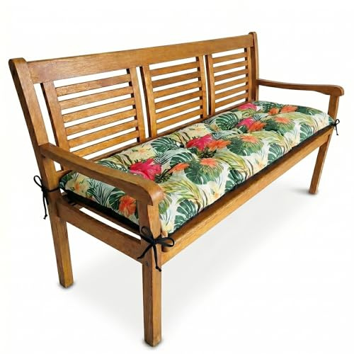 4L Textil Bankauflage Outdoor Gartenbankauflage Hollywoodschaukel | 100x60cm | Blumen | Ohne/Mit Rückenlehne | Sitzkissen | Bankkissen | Gartenstuhlauflagen
