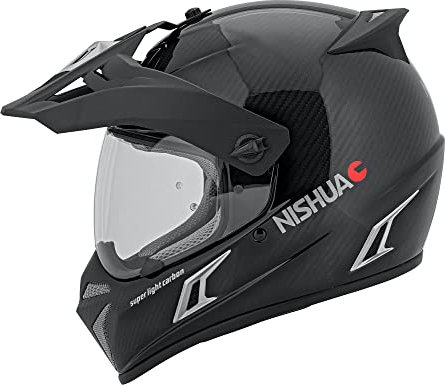 Nishua Enduro Carbon Endurohelm, Motorradhelm - ECE Zertifiziert, Hervorragende Schlagdämpfung, Leise, Leicht & Stabil, Angenehmes Futter, Vielseitige Belüftung, Carbon Schwarz, M
