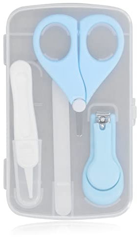 4pcs Bébé Kit D'ongles, Nouveau-né Tondeuse Manucure Allaitement Bébé Lime à Ongles Ensemble Pince à épiler Ronde Coupe-ongles en Bleu