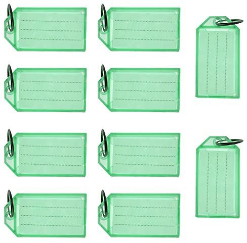 Lot de 10 porte-clés avec étiquettes et porte-clés, en plastique pour distinguer les clés, USB, étiquettes d'identité, étiquettes de nom de bagages, vert