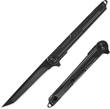 FUNBRO EDC Pocket Knife - 7CR13Mov Steel Tanto Blade, Slim Survival Knife with Clip and Liner Lock, Window Breaker for Outdoor Camping- Stocking stuffer Gifts for Men Women
