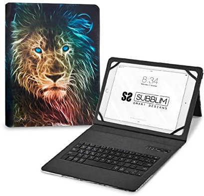 SUBBLIM Funda para Tablet 11”, con Teclado Bluetooth, Teclado Español, Cierre Banda Elástica, Puerto de Carga, Ultra Slim, Keytab Pro Trendy Leon