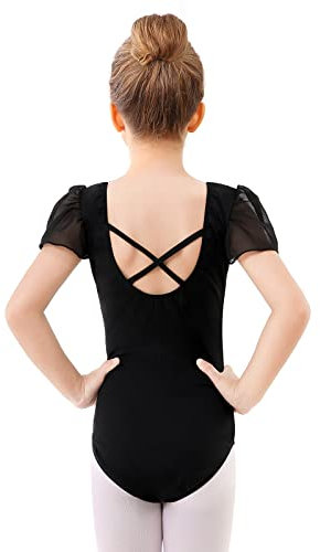 boruizhen Ballettkleidung Mädchen Turnanzug Kinder Gymnastikanzug Puffärmel Ballett Trikot für Mädchen 4-6 Jahre Schwarz