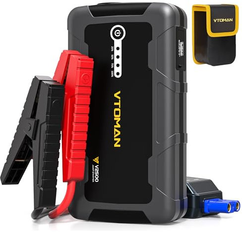 VTOMAN V2500 Car Jump Starter,2500A 12000mAh Car Battery Booster Jump Starter(Up to 8.0L Gas or 6.0L Diesel Engine),Power Bank with LED Flashlight,Quick Charge,15V DC Port