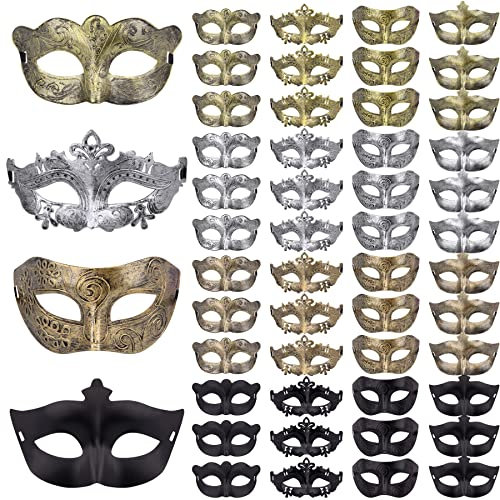 FEQO 48 Stück Venezianische Maskerade Maske Karnevals Vintage Antik Masken Retro Venezianische Masken für Damen Herren Halloween Kostüm Party