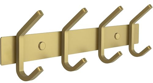 SAYONEYES Porte-manteau mural doré brossé de 30,5 cm avec 4 crochets doubles pour entrée, salle de bain, chambre à coucher, cuisine, porte-manteaux, chapeaux, serviettes