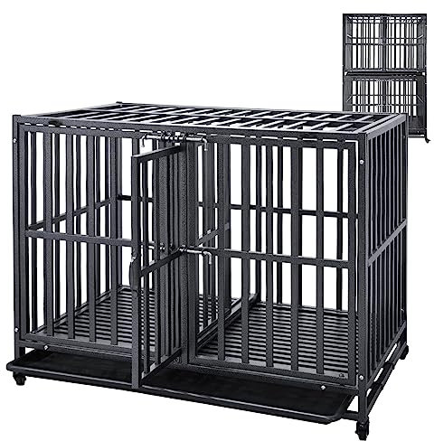 SMONTER Stackable Dog Crates with Divider-Heavy Duty Dog Kennels and Crates for Small Medium and Large Dogs
