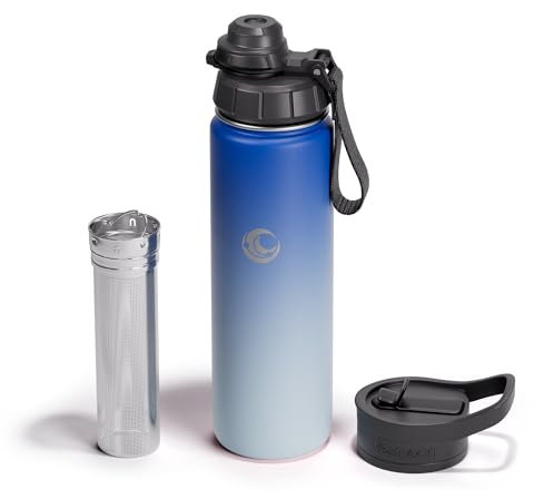 Vesmoon Vessence Tea Infuser Bottle - 24 Oz Insulated Loose Leaf & Fruit Infuser Bottle | Leak Proof with Straw & Chug Lids