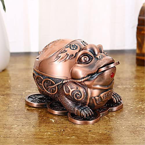 Cutfouwe Metallmüll mit Deckel mit Deckel Shui Fortune Toad oder Geldbeschwere Statuen-Zink-Legierung mit Deodorize-Colorfast/Langlebig/einfach zu reinigen 15 x 10 cm,C