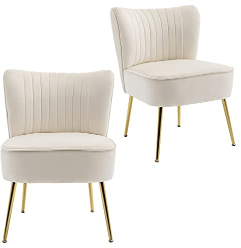 KCC Modern Velvet Accent Chair Set of 2,Side Chair for Bedroom,Beige