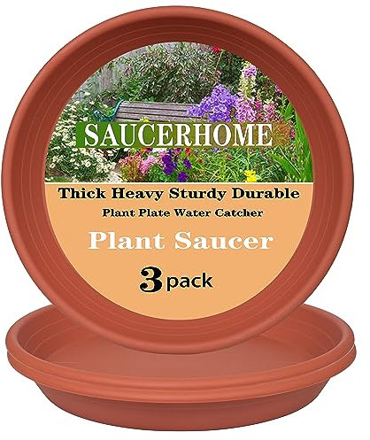SAUCERHOME 3er-Pack große Blumentopf-Untersetzer 48,3 cm Durchmesser, Kunststoff, schwer, Entwässerung, Innenbereich, keine Löcher, langlebiger Pflanzen-Wasserauffangbehälter, Wasserfänger, Terrakotta