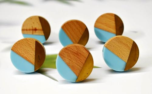 ARTISNO Boutons de porte en résine de bois à trois tons dorés - Style vintage shabby chic - Pour meubles, placards, tiroirs (bleu) set-6