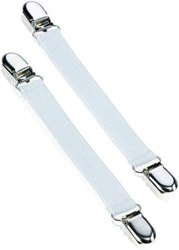 Lot de 2 sangles élastiques réglables antidérapantes pour nappes, couvertures, matelas en tissu, tendeurs de table à repasser, clips de qualité et créatif, blanc, normal