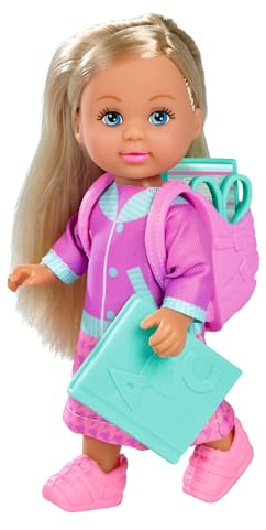 Simba Evi Love School Puppe – Ankleidepuppe mit Schulzubehör, Rucksack und Accessoires, College Outfit, Modepuppe zum Spielen und Sammeln, 12 cm, ab 3 Jahre
