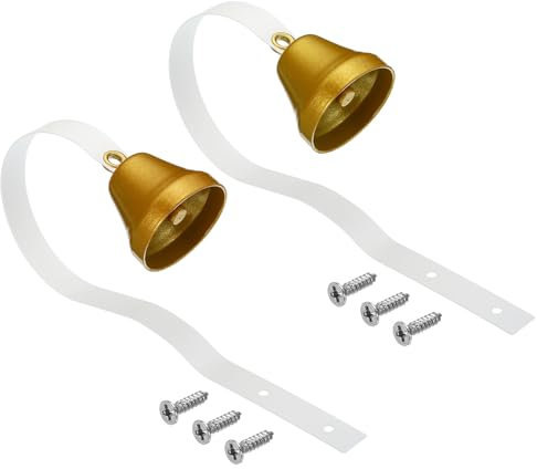 PATIKIL 2 Pcs Dog Doorbell, Fixed Metal, Wall Mounted, Golden Tone and White, Traditional Dog Bell