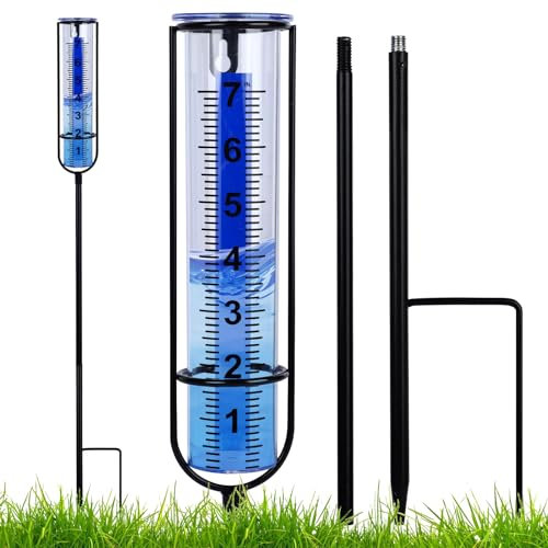 Pluviomètre Amovible, jauge d'eau antigel pour Mesure de Pluie extérieure, pluviomètre réglable en Plastique avec Piquet pour pelouse de Jardin