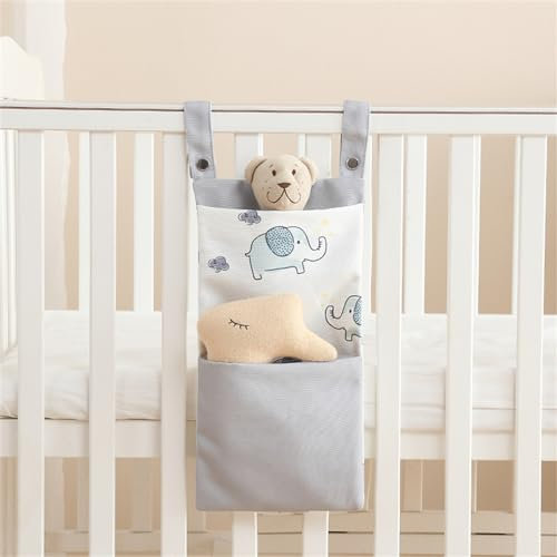 Babybett Aufbewahrungstasche, Windeln Babybetttasche, Babybett Organizer Hängend, Organizer Babybett, Bett Organizer Kinder zum Aufhängen von Windeln Kinder Spielzeug (Elefant)
