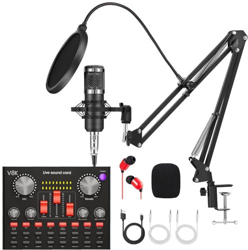 FOLTUSYMY Pacchetto attrezzatura podcast, interfaccia audio scheda audio live tutto in uno e microfono a condensatore,Perfetto per Streaming registrazione, trasmissione, streaming live
