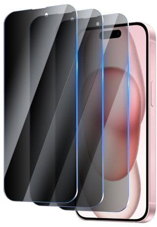 YUXINDZ 3 Stück Sichtschutz Schutzfolie für iPhone 15/15 Pro 6,1 Zoll, Anti-Spy Displayschutz Folie Blickschutzfolie, 9H Härte, Anti-Kratzer, Bläschenfrei