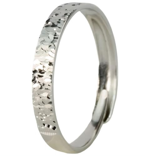 NicoWerk Damen Silberring Struktur aus 925 Sterling Silber Schlicht Glatt Glänzend Bandring Gehämmert Verstellbar Offen SRI1102