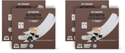 by Amazon Ristretto Cápsulas de café espresso compatibles con Nespresso, Tueste Medio, 50 unidad, Paquete de 4 - Certificado Rainforest Alliance