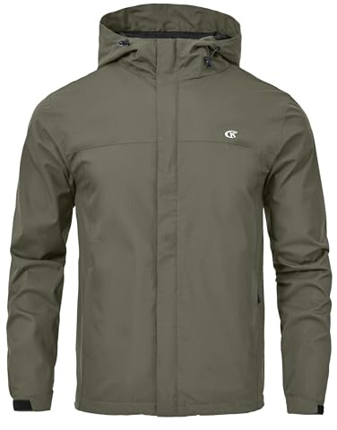 Huayuzh Jacke Herren Softshelljacke Wasserdichte Atmungsaktiv Winddichte Regenjacke Leichte mit Kapuze Laufen Wandern Military Green L