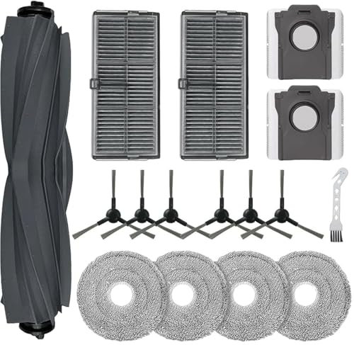 Kit de 16 pièces de rechange pour aspirateur robot Dreame Mova E30 Ultra, lavable et réutilisable, 1 brosse à rouleau, 6 brosses latérales, 2 filtres, 4 chiffons de serpillère, 2 sacs à poussière, 1