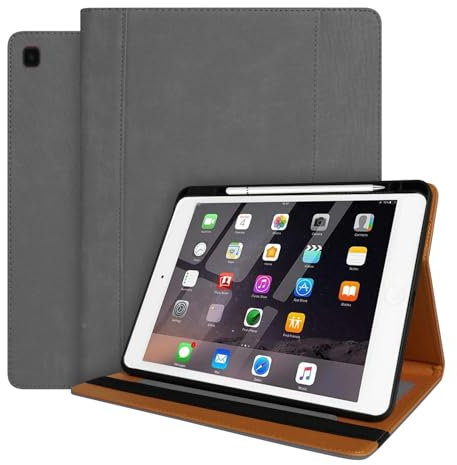 World biz Leather Case for iPad 9.7 Inch iPad 6th / 5th Generation Case 2018 2017/ iPad Air 2/Air 1, Premium Leather Business Cover with Pocket & Pencil Holder, Auto Sleep/Wake, Grey