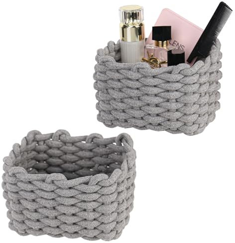 Aufbewahrungskorb Geflochten 2er Set Dekorative Quadratische Speicher Regalkörbe Geflochten Baumwolle Strickkorb Wickeltisch Organizer Für Babyzimmer, Schlafzimmer, Wohnzimmer(Grau)