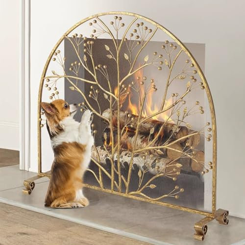 Cell Phone Locker Petproof Fire Spark Guard Grate Decor, Freestanding on Elevated Curved Legs, Heat-Resistant Mesh Fire Place Safety Fence