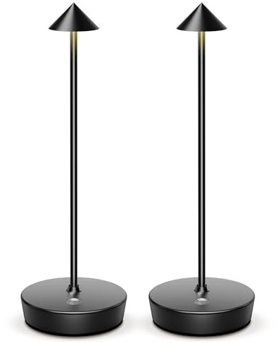 SLSMD 2 Pack Cordless Table Lamp Battery Operated Desk Lights 6000mAh Rechargeable Aluminum Metal Light 3 Color & Stepless Dimming Lamps Portable LED Lamps (2 Pack Black)