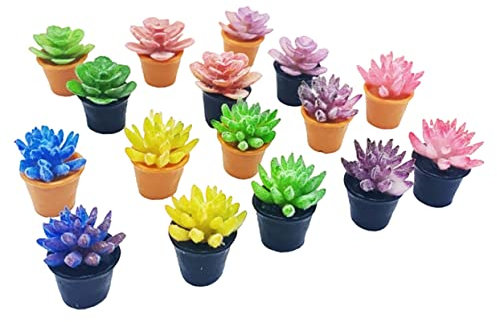 MAGICLULU 1 Set Succulente in Miniatura Netto Impianti Finto Ulivo Decorazione Domestica Piante Finte Pianta in Miniatura Salice All'aperto Foglie Di Eucalipto Verde Camera Resina 16 Pezzi