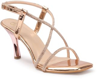 Carlton London Women Comfortable Square Toe KItten Heel fashion Sandal for Party, Wedding and Casual Use, Rose Gold, 5 UK