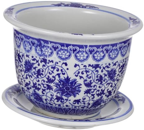 Toyvian Vaso da Fiori in Porcellana Bianca e Blu Argilla pentola Vaso per Piante con Vassoio Piccolo Decorativo Vaso da Fiori in Ceramica fioriera in Ceramica da Giardino