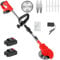 gihusrzx 24V Cordless String Trimmer, Trimmer and Edger Telescopic Rod D-Shaped Handle Cordless Electric Weed, 2 X 6.0Ah Batteries/1 X Fast Charger Included, for Lawn, Garden, Yard Red