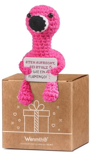 WenmthG Pocket Hug Flamingo Glücksbringer Deutsch Dankeschön Geschenke für Freund Kollegin Frauen Männer, Gestrickte Flamingo Anti Stress Geschenke Positive Kartoffel Deutsch Ersatz - 1 St