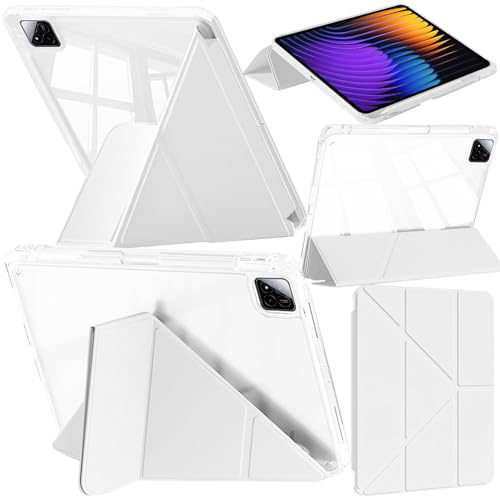 A-BEAUTY Coque pour Xiaomi Mi Pad 8/8 Pro/7/7 Pro, Blanc | avec Porte-Stylo, Légère Étui Housse Transparente Antichute, Pochette à Rabat Multi-Vues, Réveil/Sommeil Auto