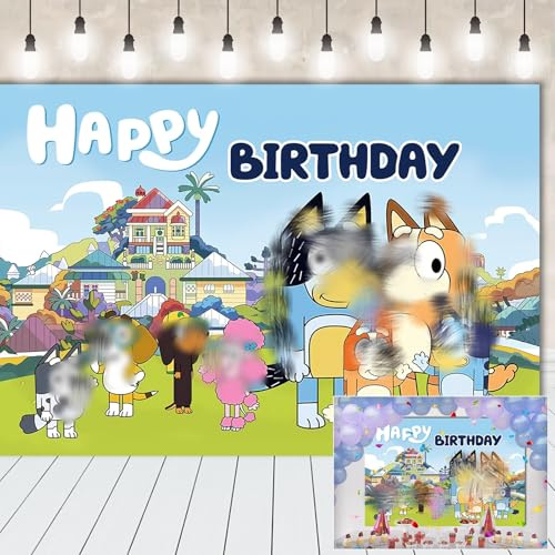 Birthday Photography Backdrop- 5x3FT Blue Happy Birthday Backdrop Banner Decorations Cartoon Theme Photo Booth Banner for Kids Party Supplies Photography Background Wedding Photo Props